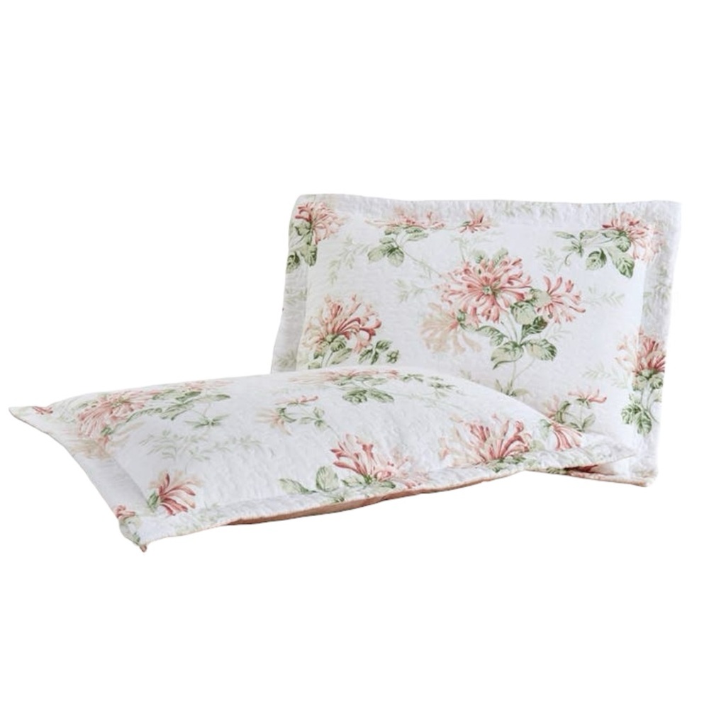 Laura Ashley 2 Honeysuckle Floral Quilted Standard Pillow Case Shams Cottagecore